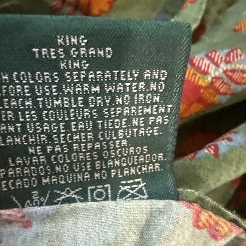 RARE Vintage Ralph Lauren Village Mews Terrace Border Green Flat Sheet KING